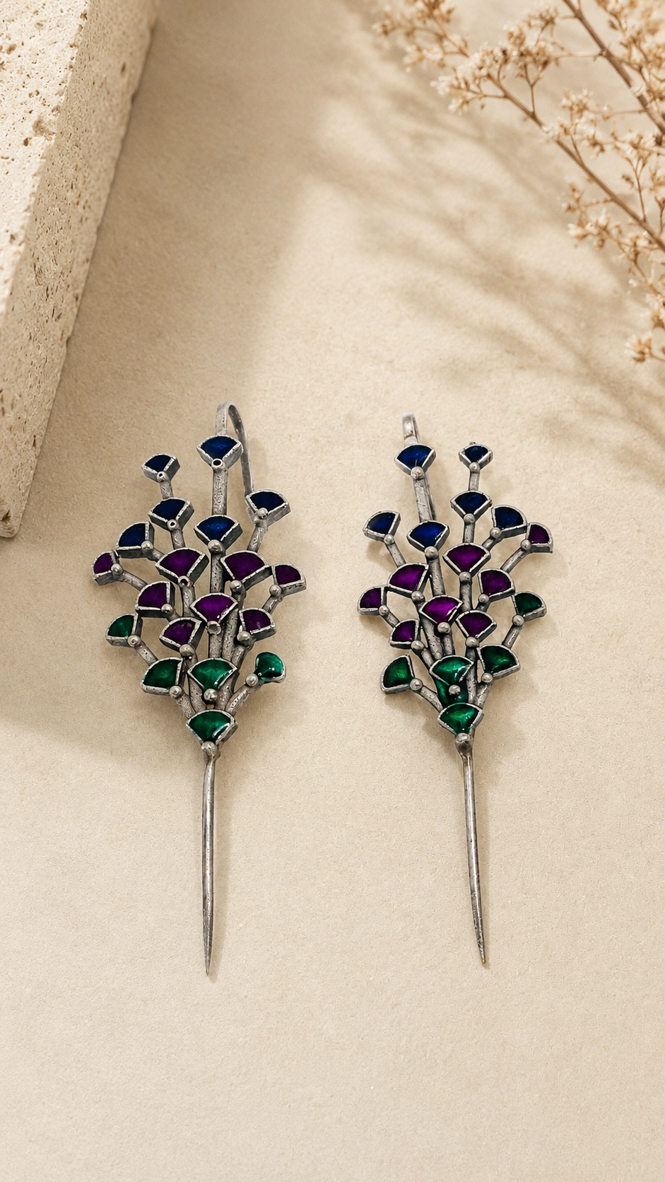 Peacock Plume Enamel Ear Cuffs