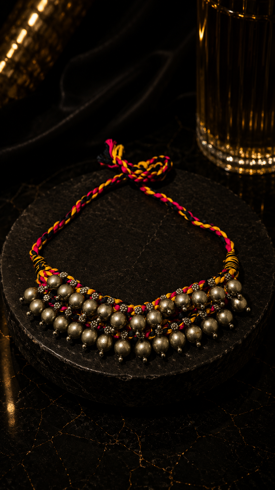 Onyx Medallion Brass Hasli Necklace