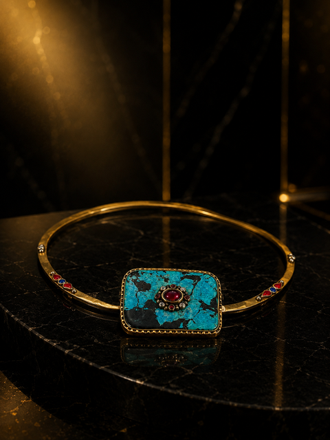 Turquoise Statement Hasli with Central Ruby Highlight